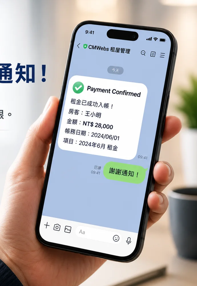 CMWebs LINE 租金入帳通知畫面